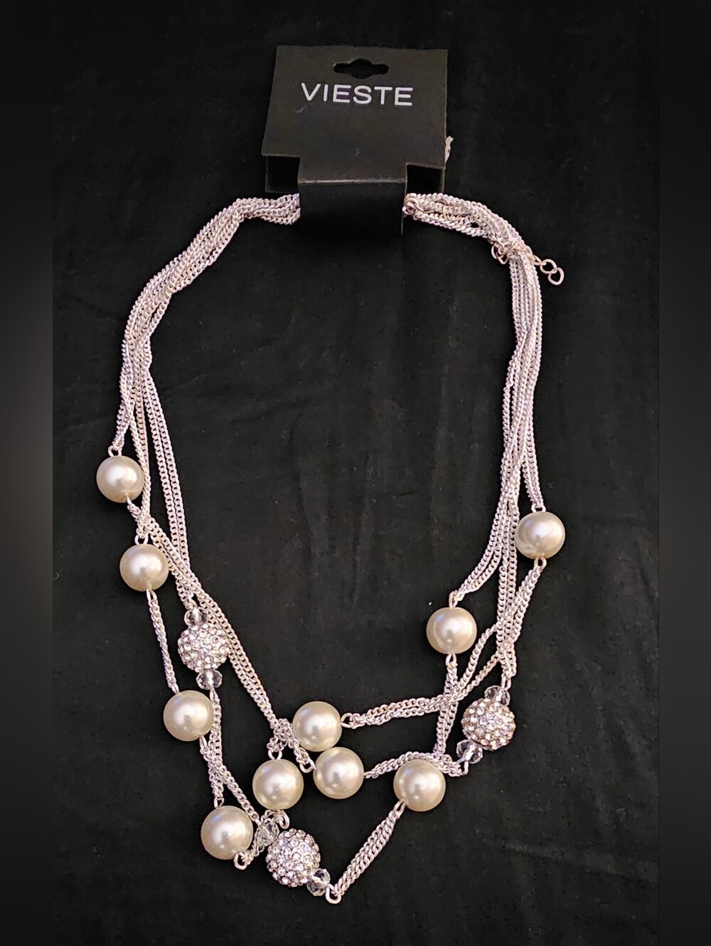 Vieste Silver-Tone Multi Strand Pearl & Crystal Necklace